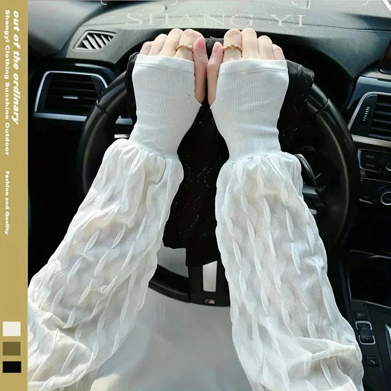 أكمام عصرية للحماية من الشمس من الدانتيل للنساء للصيف من الحرير الجليدي وأكمام طويلة رفيعة مقاومة للأشعة فوق البنفسجية وأكمام فقاعية للحماية من الشمس