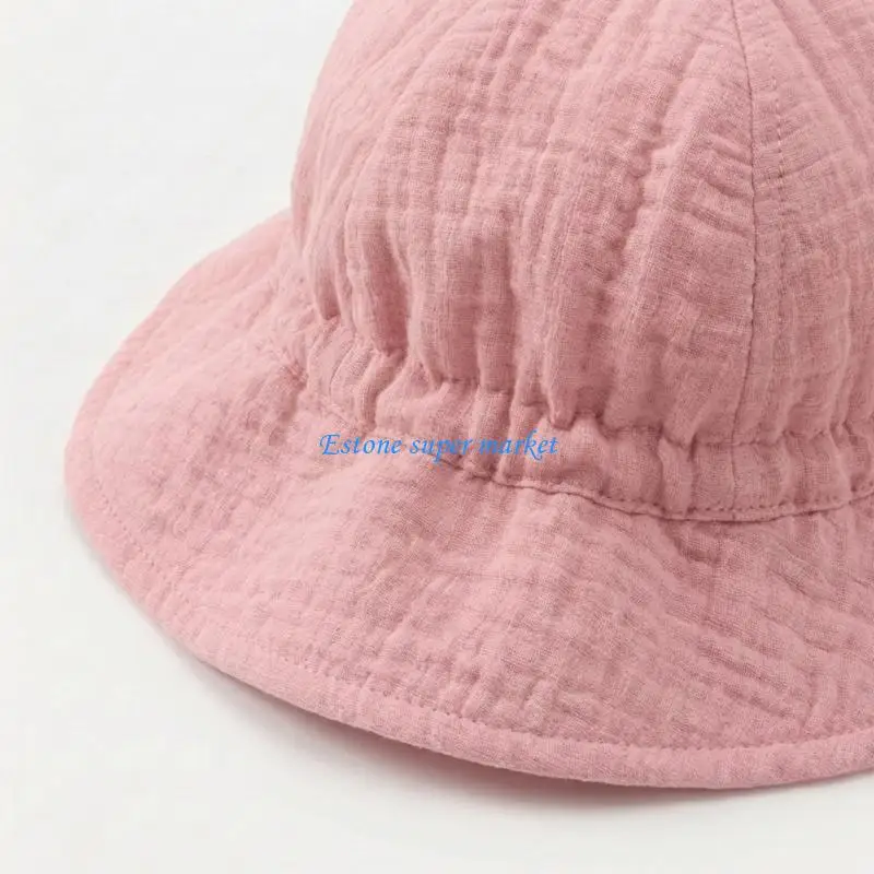 090B Soft Wrinkle Design Infant Fisherman Cap Breathable Cotton Adjustable Baby Sun Hat Lightweight for Outdoor Activities