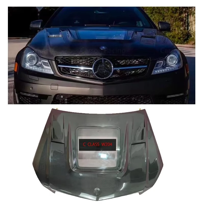 

Mercedes Accessory Car Body Kits for W204 C63 C Class C204 2007-2014 Wet Carbon Fiber Hood with Transparent Glass Style