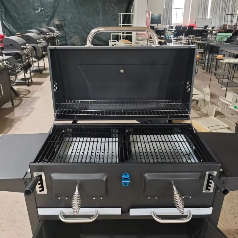 Large Capacity Charcoal BBQ Grill Heavy Duty Cold-rolled Steel Stainless Steel Outdoor Side Shelves Wheels Garden Backyard