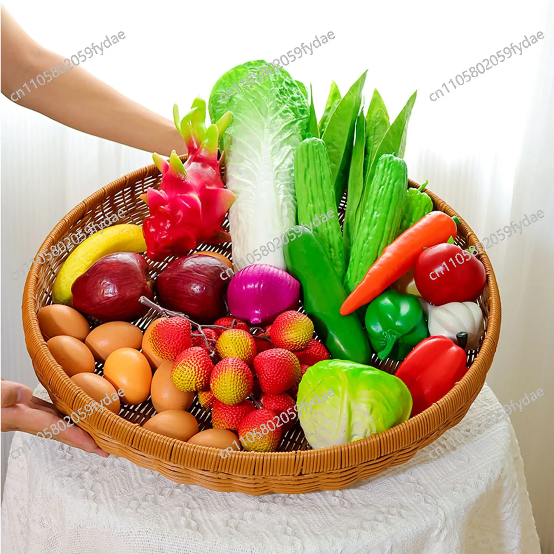 

Kitchen storage basket, imitation rattan woven PP material round fruit basket household dry goods basket, steamed bread basket