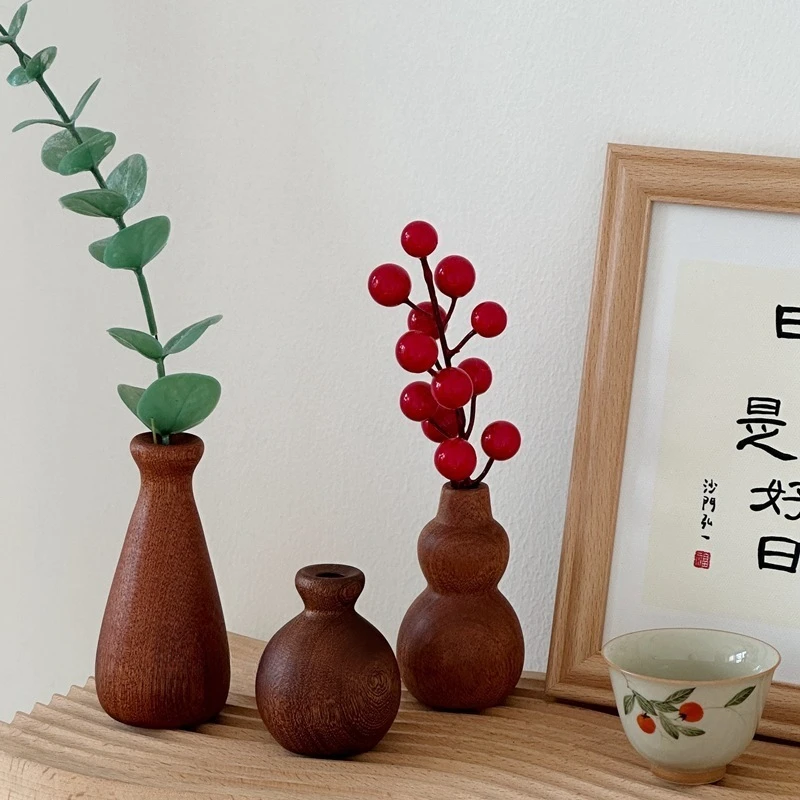 Nordic Minimalism Wooden Vase for Plants Solid Wood Flower Vases Plants Pot Flower Arrangement Tabletop Home Room Ornaments