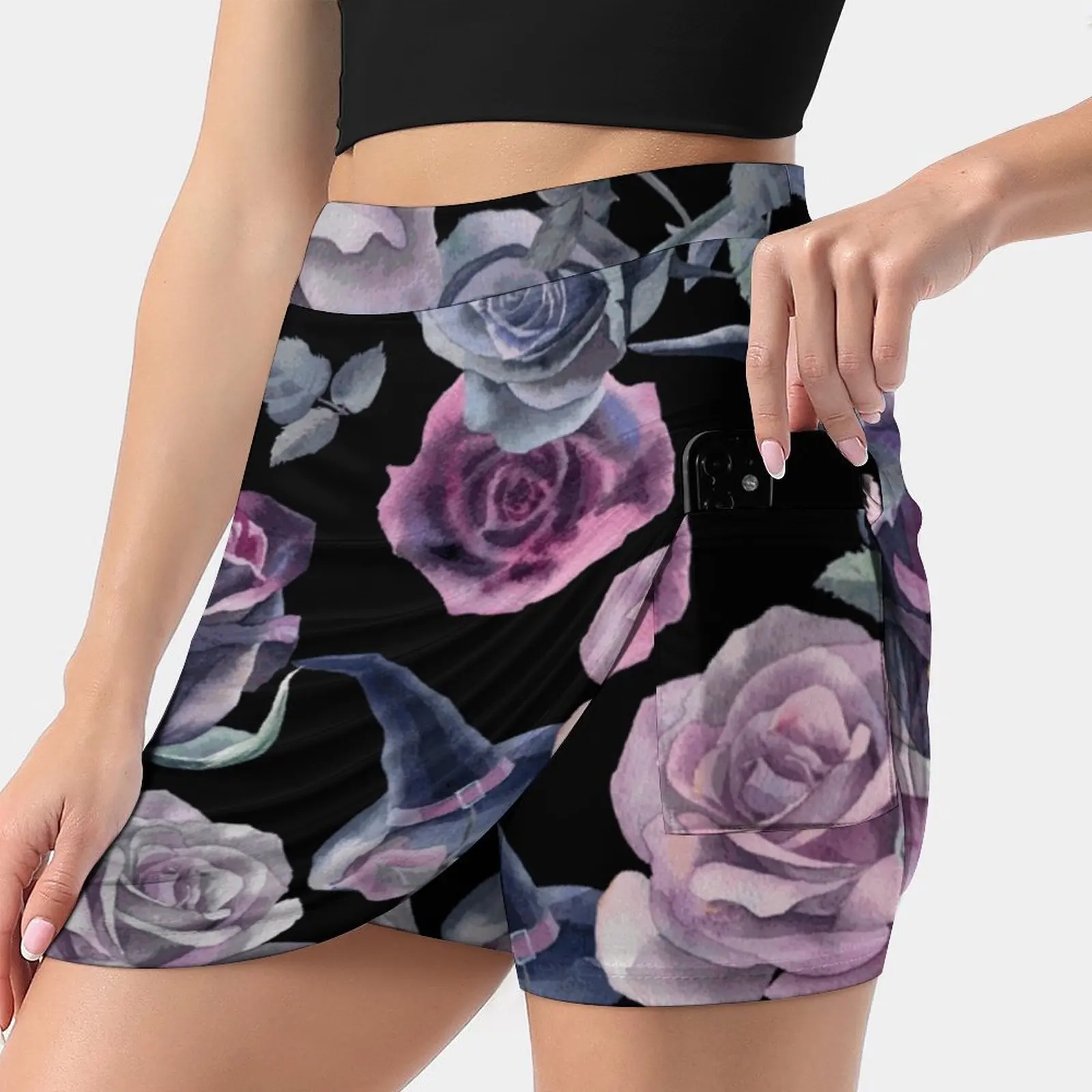 Dark Blumen Sommer Women'Sshorts Rock 2 In 1 Fitness Yoga Rock Tennis Röcke Muster Blumen Halloween Garten Rose Hut Hexe