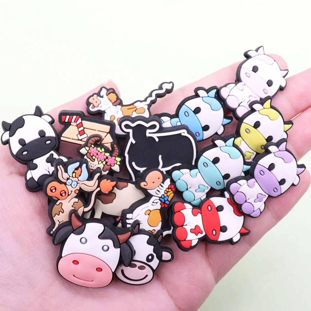 1-15Pcs PVC Colorful Cow Milk PVC Shoes Buckle Charms DIY Boys Girls Lovely Accessories Fit Birthday Gift