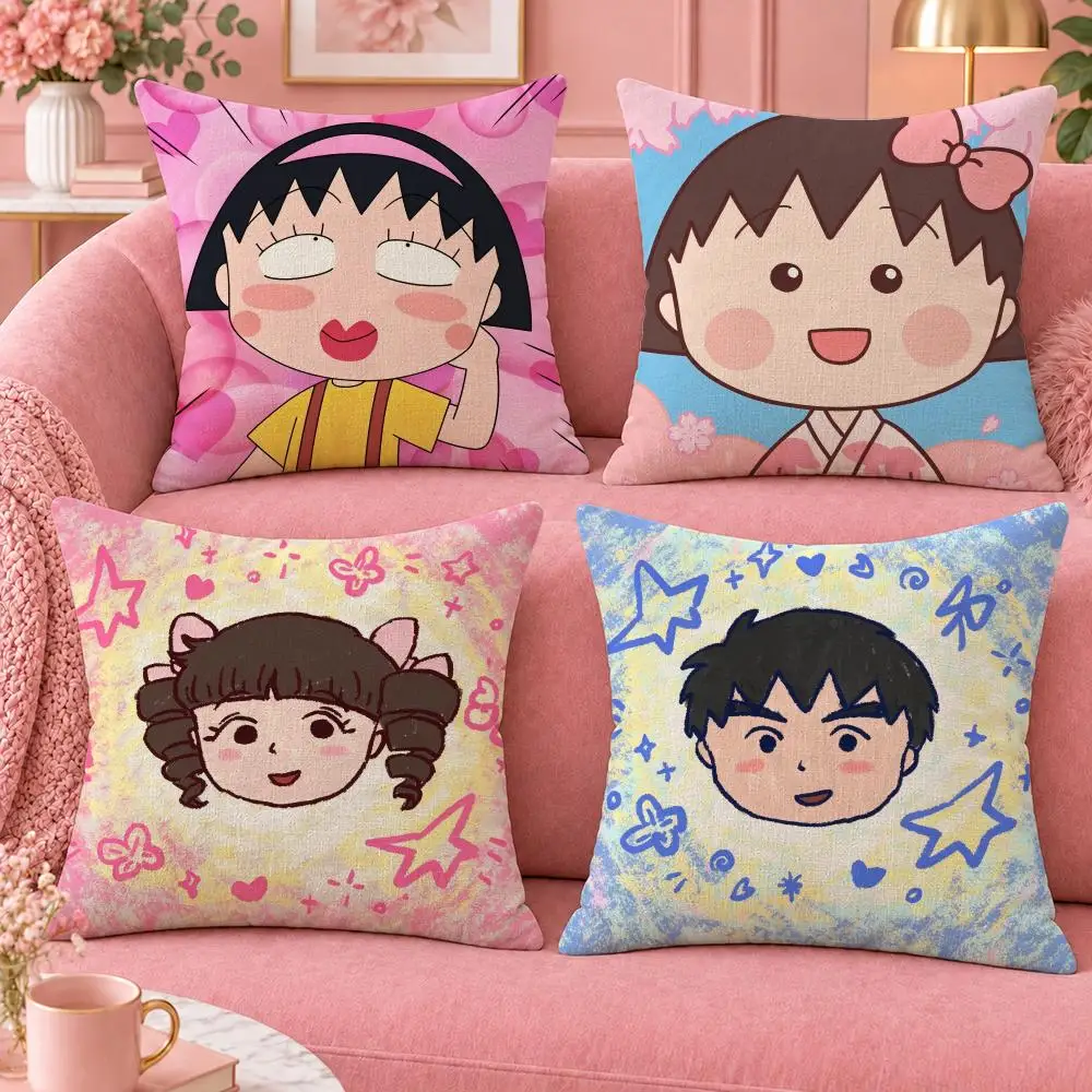 Anime Family Chibi Maruko-chan Cushion Cover Cute Cartoon Throw Pillow Cover Soft Plush Cushion Cover Sofa Bedroom Home Decor