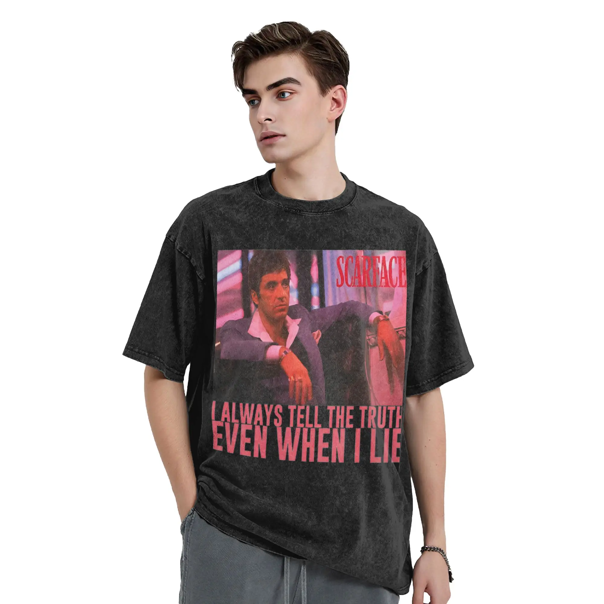 Scarface I Always Tell The Truth Even When I Lie Poster T Shirts Washed Cotton Oversize T-Shirts Top Streetwear Summer Tee Shirt