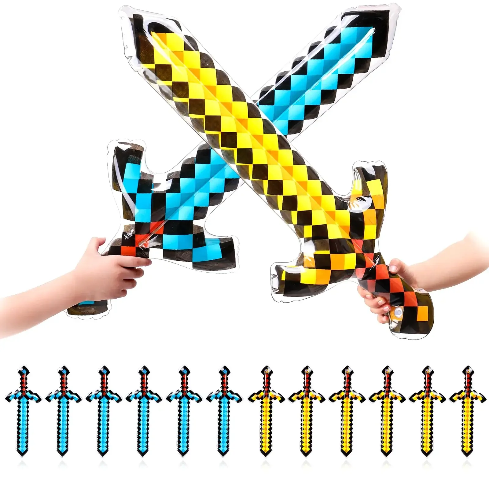 Espadas Pixel Infláveis para Crianças, Arma Pixel, Cosplay, Aniversário da Criança, Acessórios Fantasias, Favores de Festa Temática, 10 Pcs