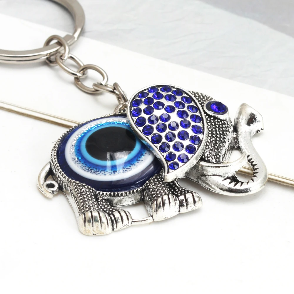 Lucky Eye Alloy Elephant Pendant Keychain Blue Turkish Evil Eye Key Chain for Women Men Jewelry llavero porte clé מחזיק מפתחות