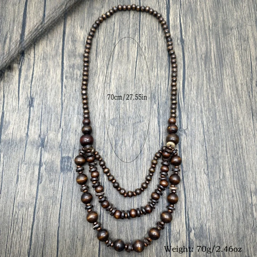 Bohemian Ethnic Style Handmade Beaded Long Necklace Retro Vacation Multilayer Wooden Beads Sweater Chain