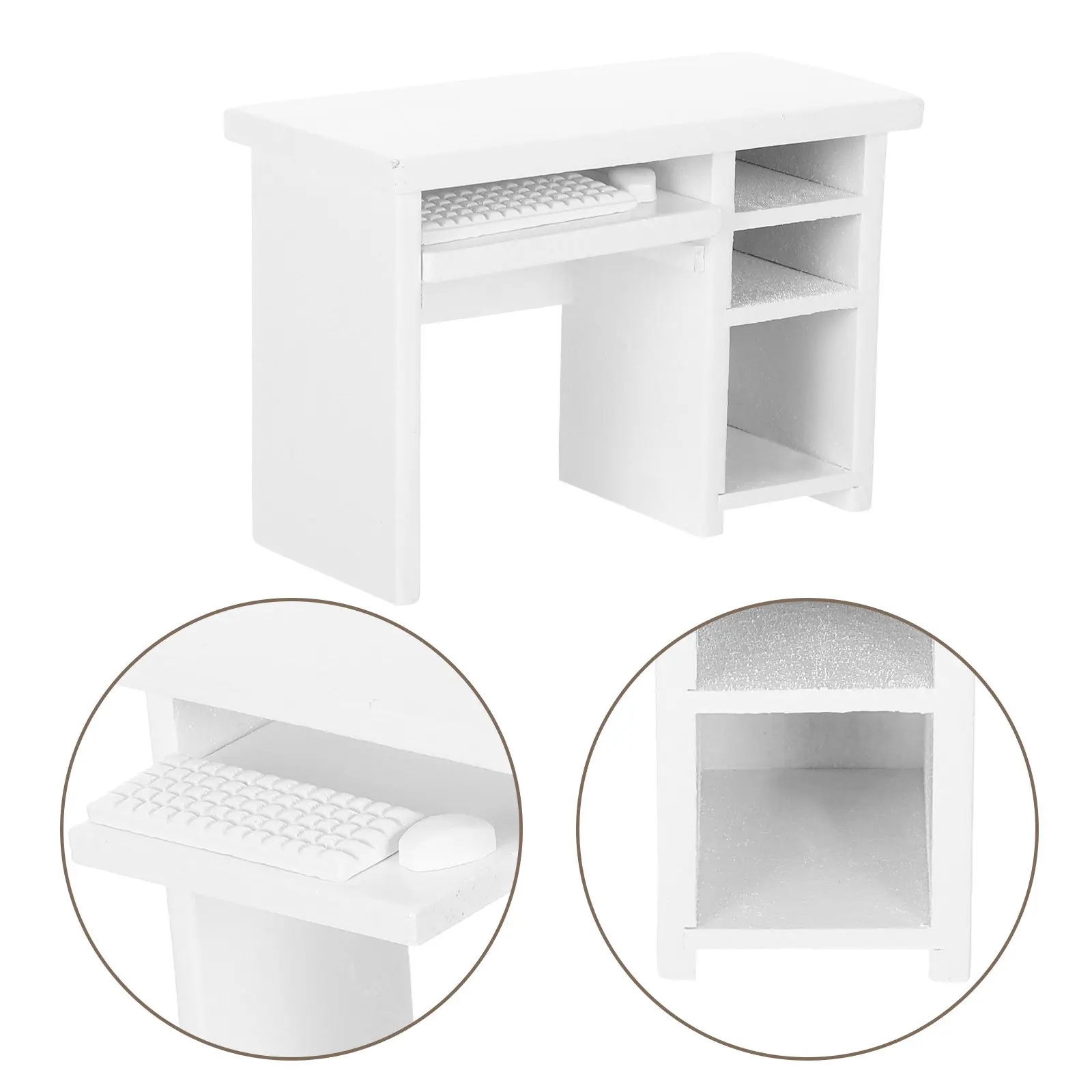 

Компьютерный стол для кукольного домика, миниатюрный деревянный офисный стол в масштабе 1:12 с креслом и аксессуарами для реалистичных игровых сцен, современный дизайн