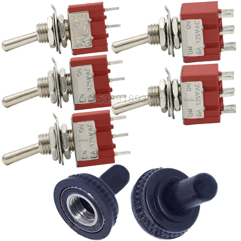 

5Pcs Red MTS-102 103 202 203 Toggle Switch 6A 125VAC ON-OFF-ON /ON-ON Self-locking/Momentary 6mm Waterproof Cap