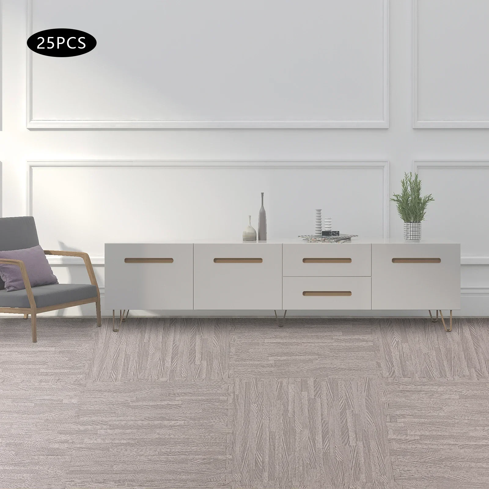 25 قطعة 24*24 في حصيرة أرضية إسفنجية ربط الحبوب الخشبية الرمادية، بلاط إسفنجي مطبوع سميك مقاوم للاهتراء لغرف المعيشة والدراسات #1