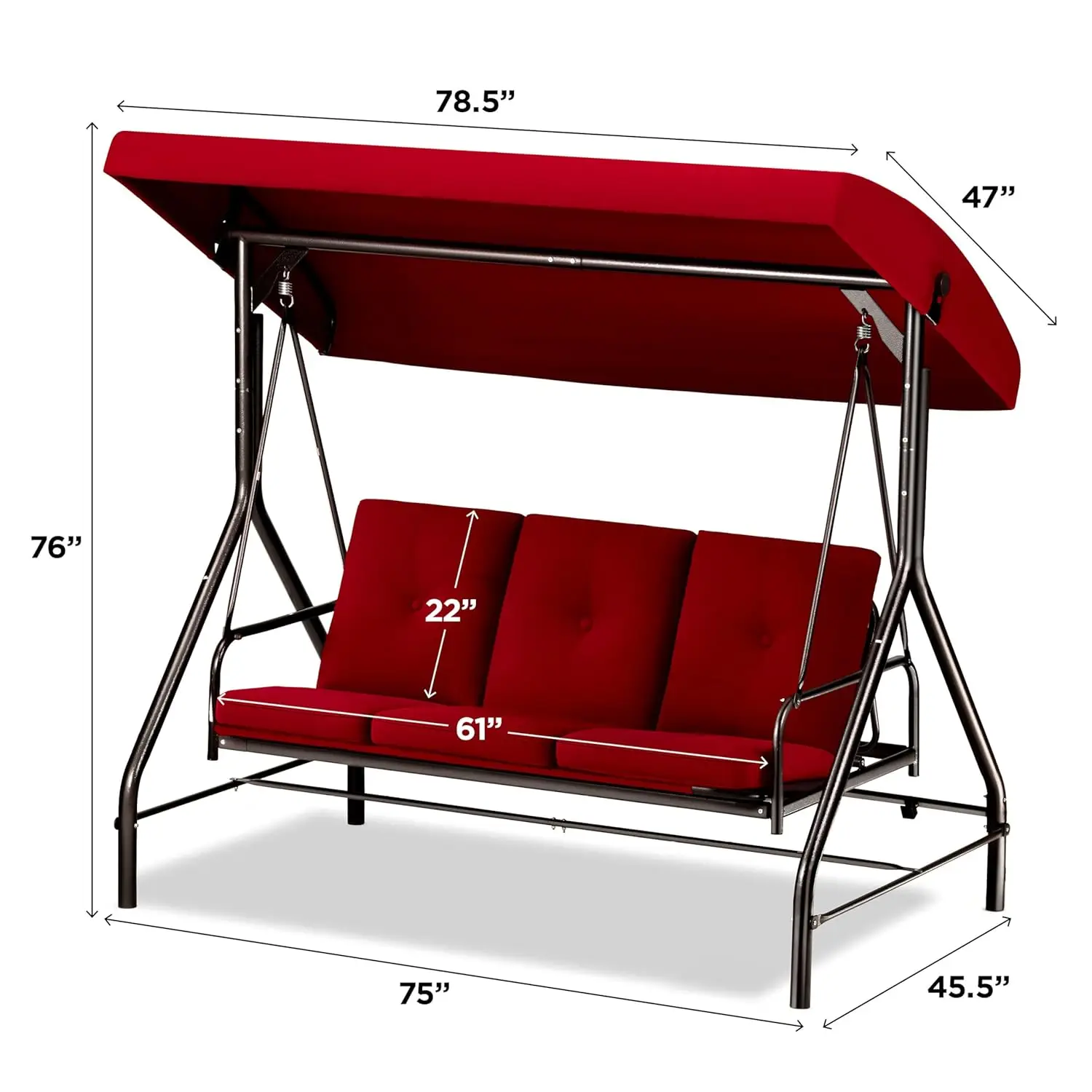 o*-Porch Swing - 3-Seat Patio Outdoor Swing with Canopy for Convertible Glider Bed, Thick Removable Cushions, Customized