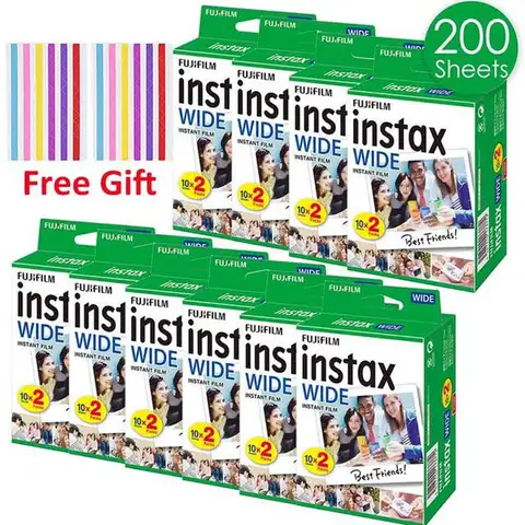 10-200 시트 Fujifilm Instax WIDE 210 200 300 100 500AF 인스턴트 필름 카메라 Instax Mini 5 인치 와이드 필름 인화지 정품
