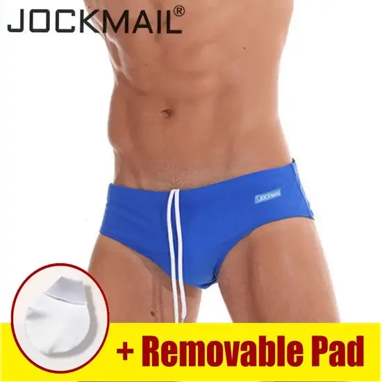 Jockmail Low Waist Swimwear Push Pad Swim Briefs Print Men Swimsuit Bathing Suit Quick Dry Summer Sport Beach Wear Surf Gay