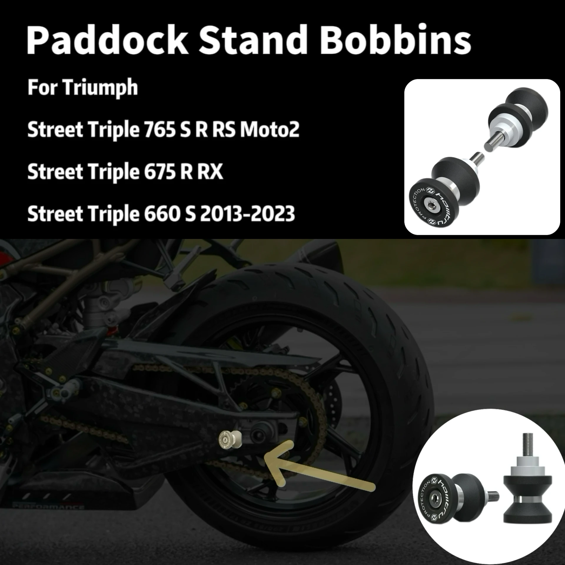 

Paddock Stand Bobbins For Triumph Street Triple 765/675/660 S R RS RX Moto2 2013-2023 motorcycle accessories for protection