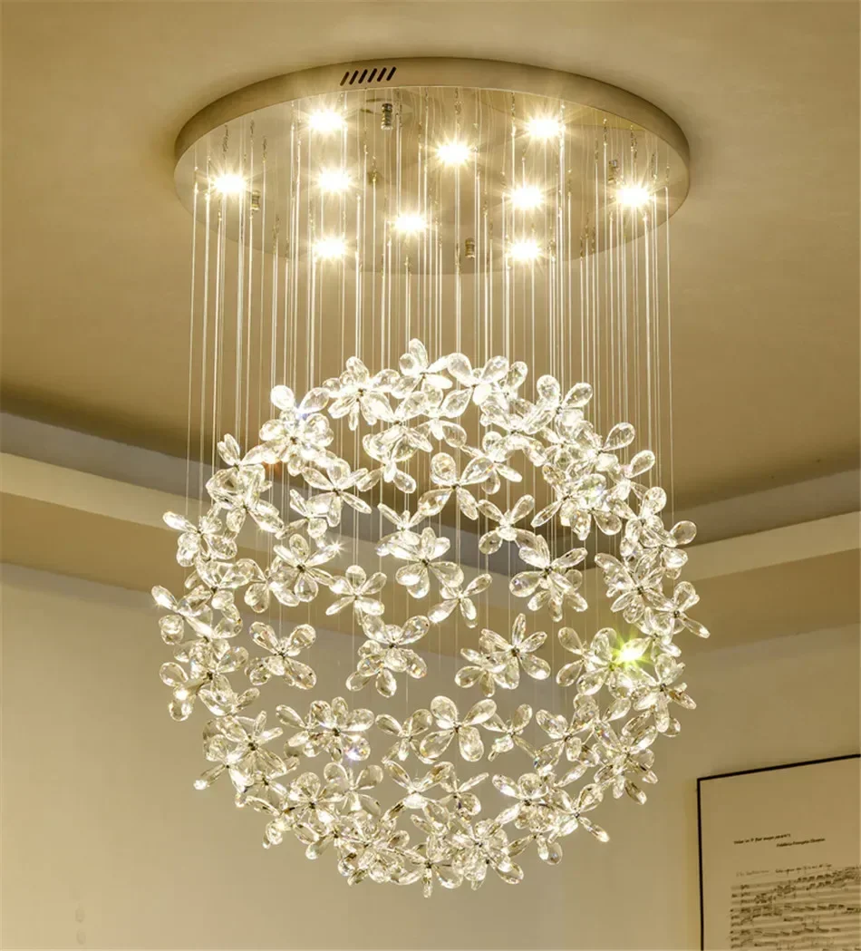 Lámparas de techo K9 transparentes, Bola de flores, candelabro de Villa moderno, accesorio de iluminación colgante, centro comercial, GU10, luces LED