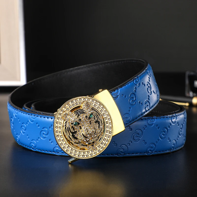 Hoge Kwaliteit Tijger Hoofd Gesp Lederen Riem Mannen Luxe Merk Designer Beroemde Werk Riemen Voor Mannen Jeans Riem Mannelijke Metalen Riem