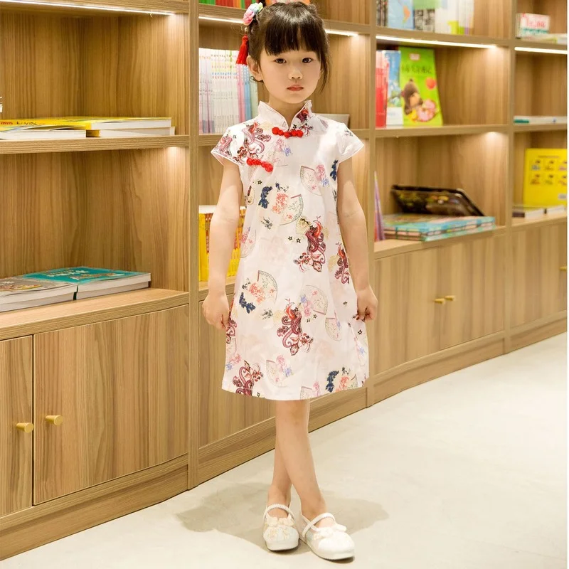 

2023 Kids Costume Dresses for Girls Short Sleeve Children Wedding Tutu Dress Ball Grown Party Princess Vestido Frocks Cheongsam