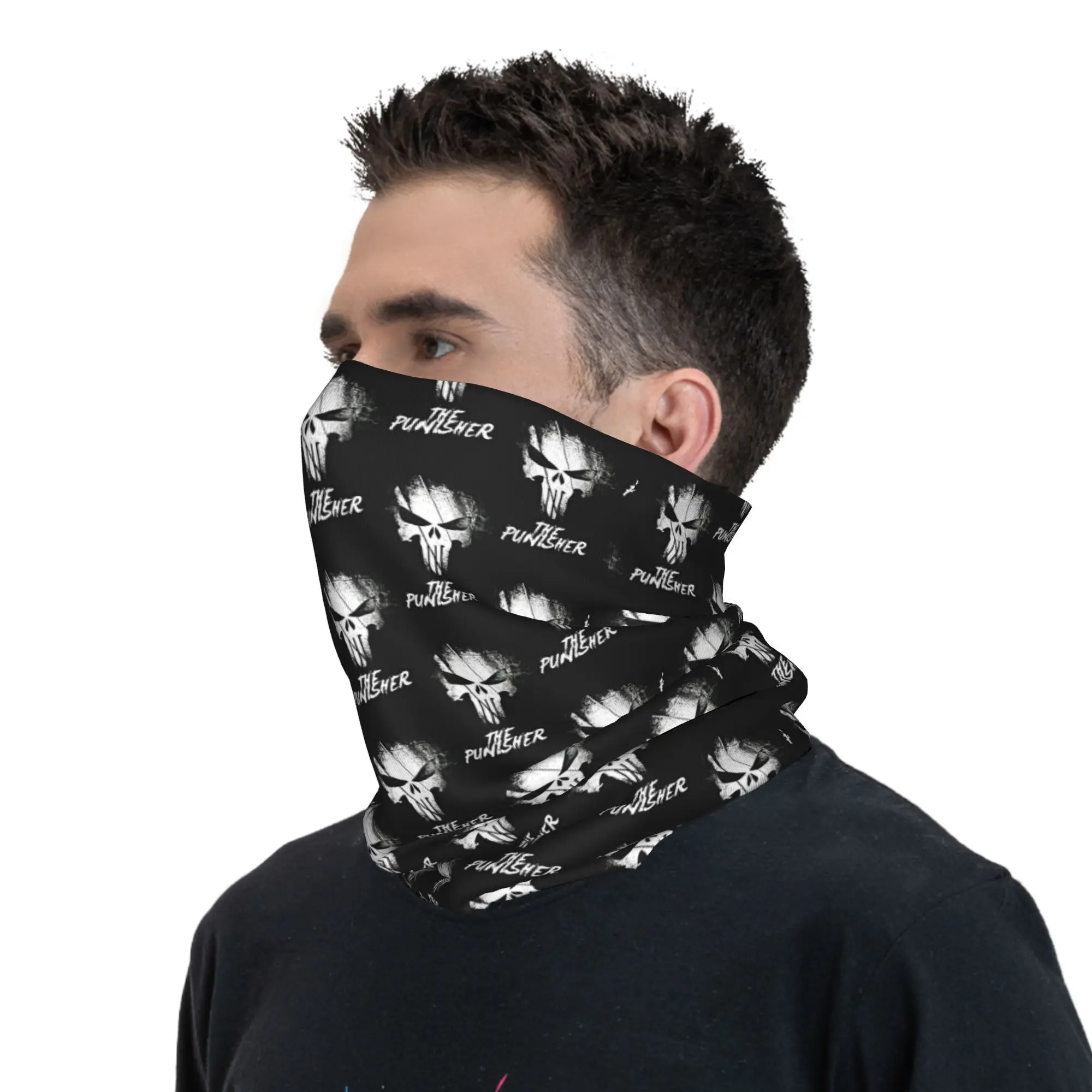 Custom Punisher Skull Symbol Winter Headband Neck Warmer Men Women Ski Camping Tube Scarf Cartoon Design Face Bandana Gaiter