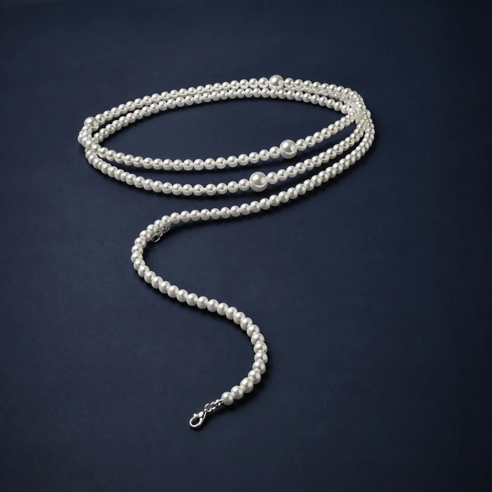 Multilayer Design Pearl Waist Chain Imitation Pearl Lengthened Style Multilayer Waist Chain Adjustable Chain Metal Accessory