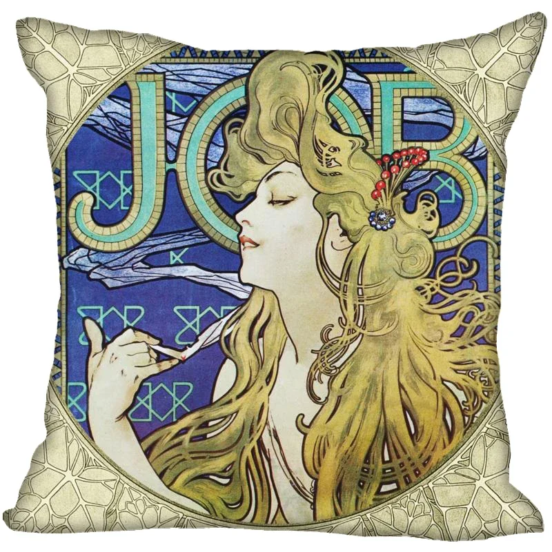 Alphonse Mucha Pillowcase Bedroom Home Decorative Nice Gift Pillow Cover Square Zipper Pillow Cases Satin Soft Fabric