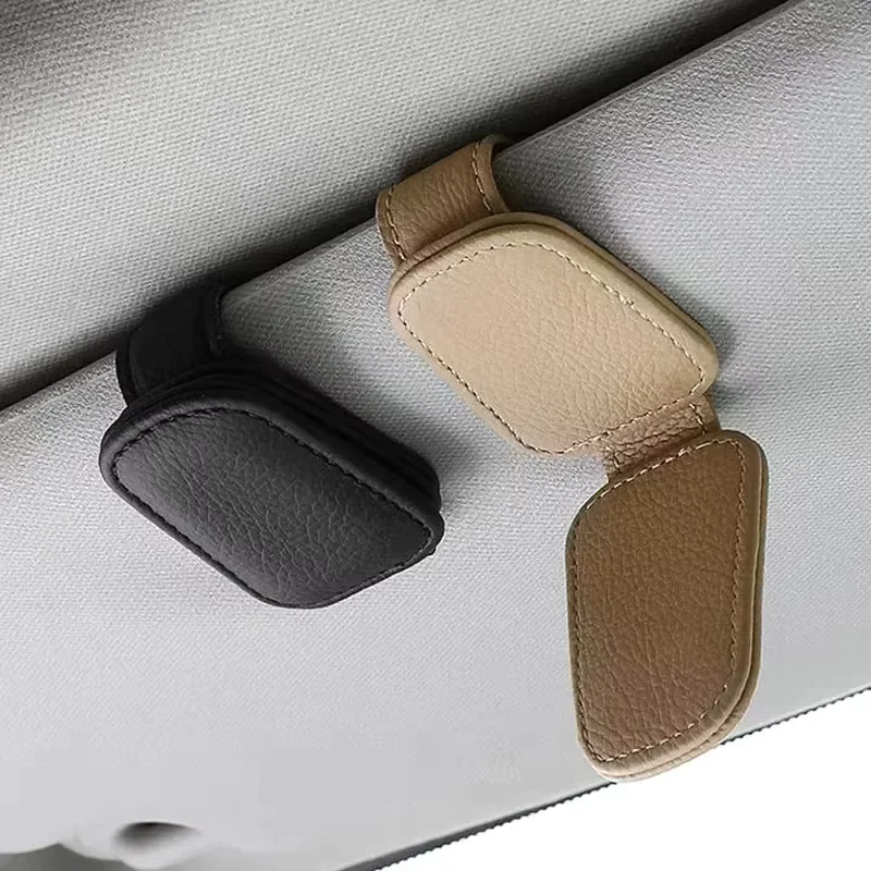 Universal Car Sunglasses Holder Car Magnetic Leather Clip Card Ticket Holder Auto Sun Visor Glasses Box Decoration Accessories