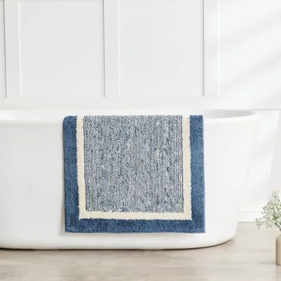 

Bath mats for Bathroom Non Slip Fluffy Absorbent Microfiber Bath mat Washable Aesthetic Bathroom Rugs Long Navy Blue Bath mat N