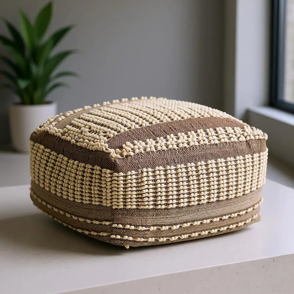 

Большой пуф-оттоманка из шерсти и хлопка – напольное кресло-мешок для гостиной или спальни, коричневый и цвета слоновой кости