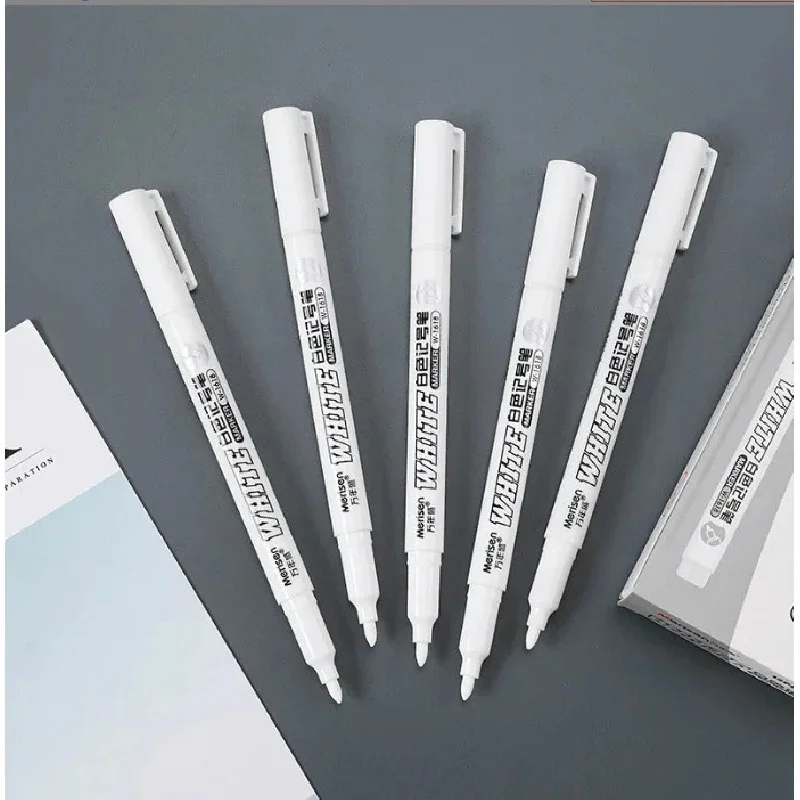 1-12pcs White Permanent Paint Pen Fine Head White Marker 1mm Quick-Drying Oil Waterproof Graffiti Pens Tire Fabric Wood Painting