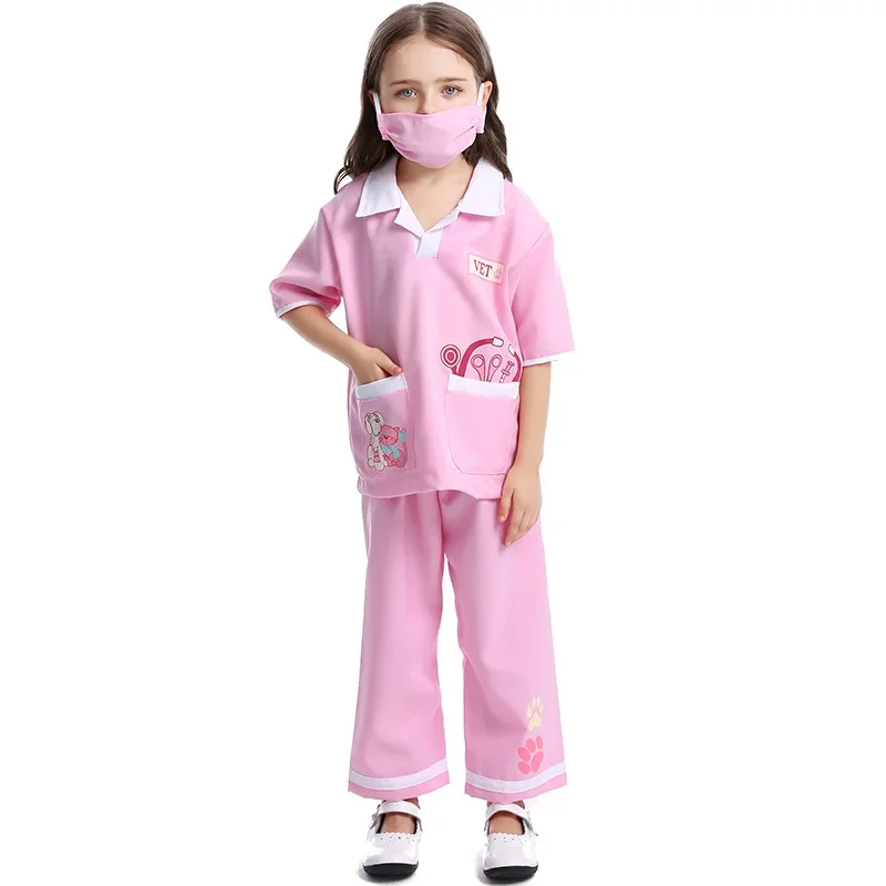 Halloween Child Girl Kids Veterinary Uniform Book Week Kid Animal Doctor Nurse Cosplay Outfit Fancy Blue Pink Performance