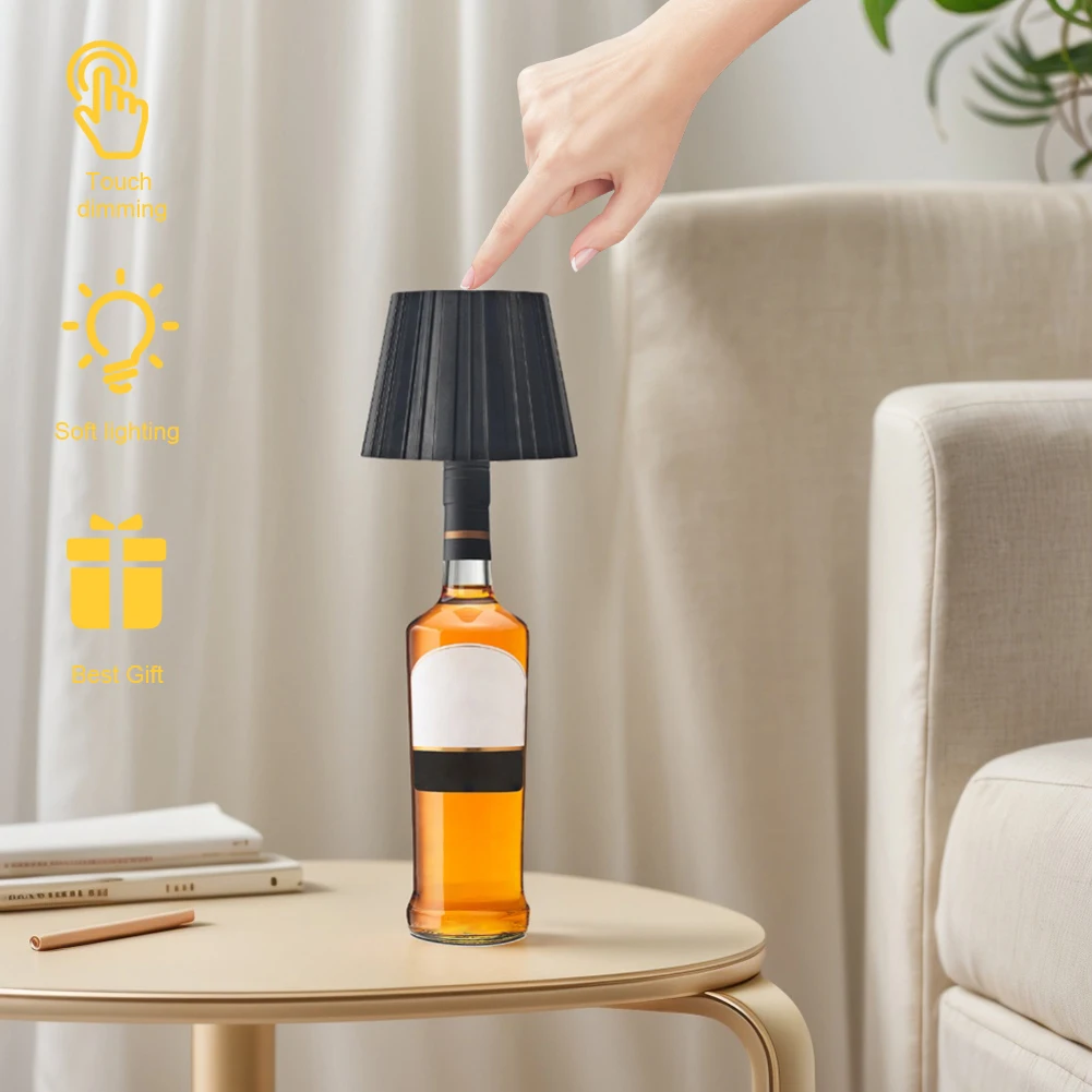 Candeeiro de mesa LED para garrafa de vinho, controle de toque sem fio, 3 cores e escurecimento contínuo, para iluminação de mesa de bar, recarregável por USB