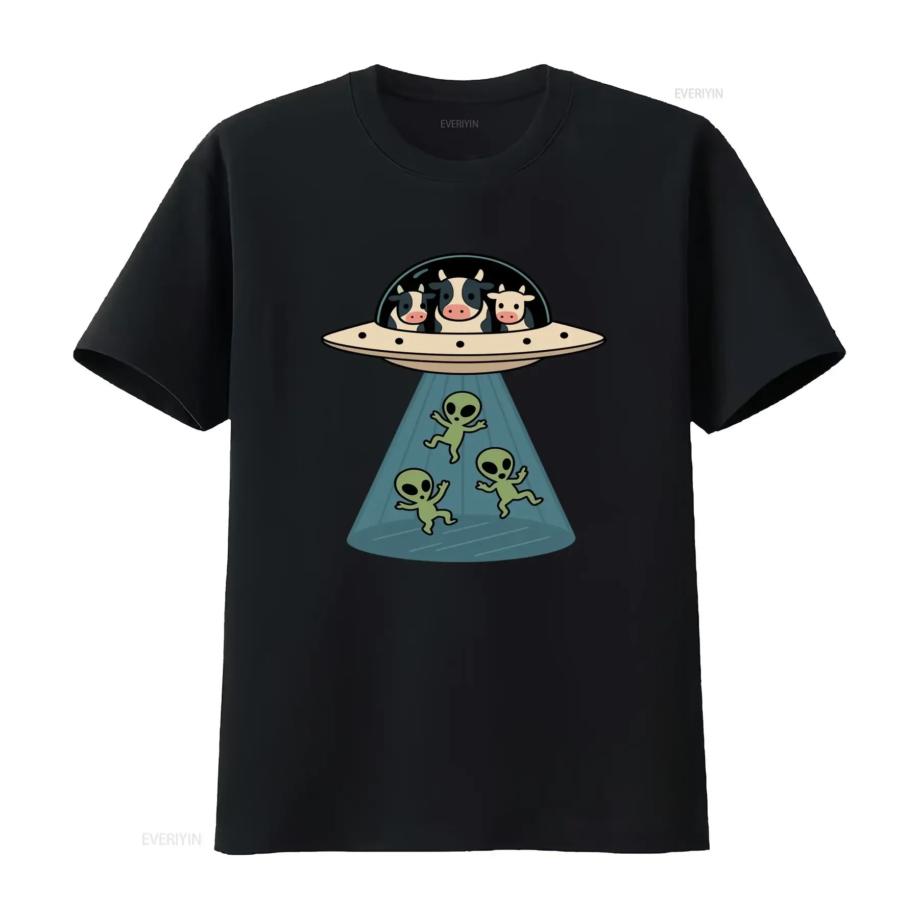 Funny Abduction T Shirt Humorous Cattle Mutilation with Abducting Aliens Print Casual Round Neck for Sci Fi Themed vintage