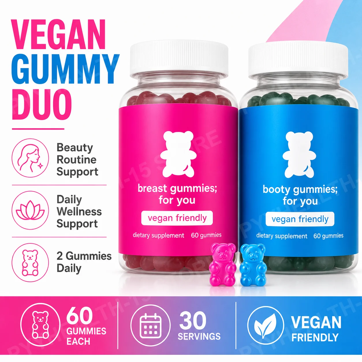 Top&Peach Support Combo Pack Multivitamin Gummies for Women Includes Herbal Extracts & Essential Vitamins Gluten Free 60 Count