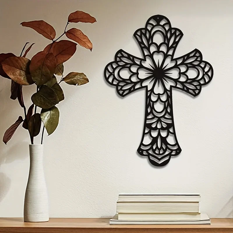 

1pc Creative Metal Vertical Frameless Mural, Modern Fashion Wall Hanging Decoration, Wrought Iron Metal Cross Wall Mounted Home