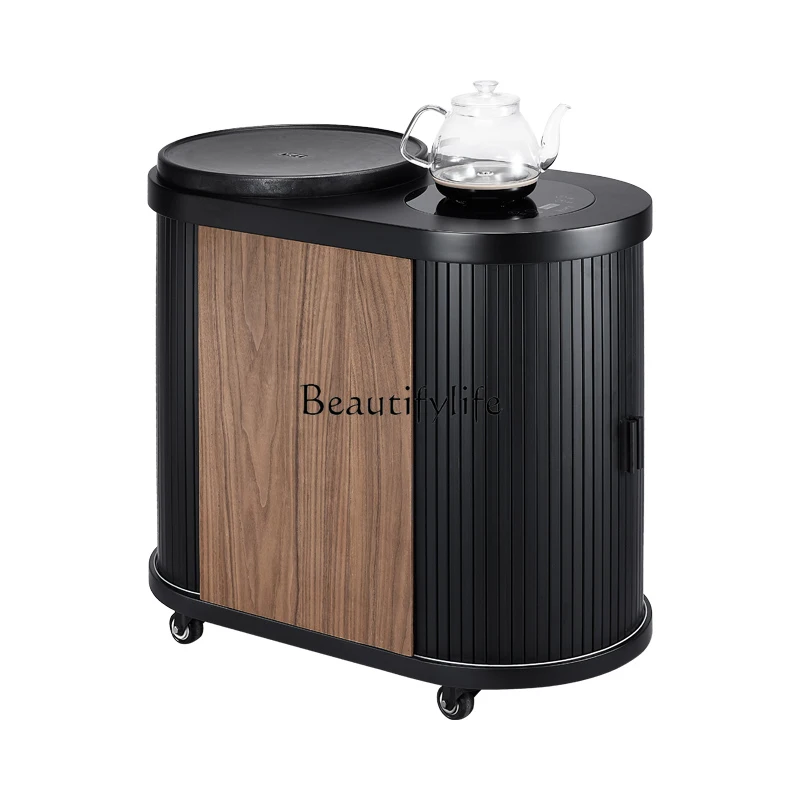 

Solid Wood Mobile Tea Table with Wheels Black Stone Tea Table Tea Set Automatic Kettle Cabinet