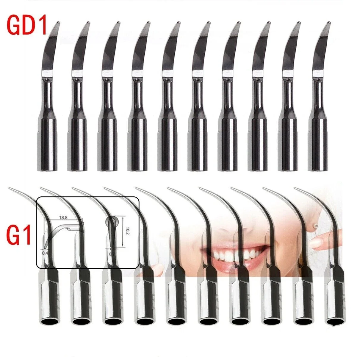 10PCS Dental Ultrasonic Piezo Scaler Tips Fit EMS WOODPECKER/DTE SATELEC G1/GD1