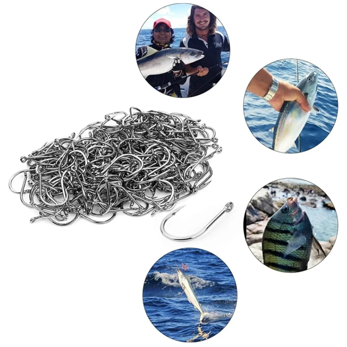 

2525+ Carbon Steel Fishing Hook Strong Silver Round Fish Hook 3-12 Jump Hook with Barb Portable Bait Fishing Gear