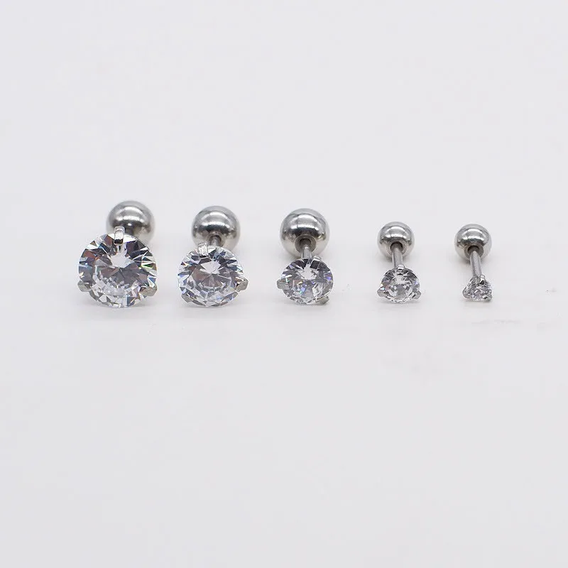 Klassische Ohrstecker im Schraubverschluss-Stil, 20G, für Damen und Herren, aus Edelstahl mit weißen AAA-Zirkonia – Detail 1