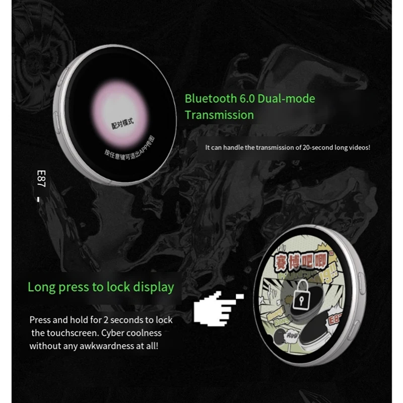 Smart Bluetooth Anime Digital Pin - Touchscreen E-Ink Photo Frame W/ Video Playback, 7-Color LED, App Control