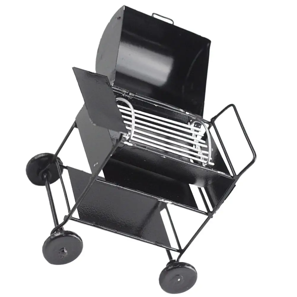 มินิบาร์บีคิวแร็คของเล่นบ้านตุ๊กตาบ้านย่างเครื่องครัวขนาดเล็กเฟอร์นิเจอร์จำลองเครื่องทำบาร์บีคิวสีดำขนาดเล็กสมจริง