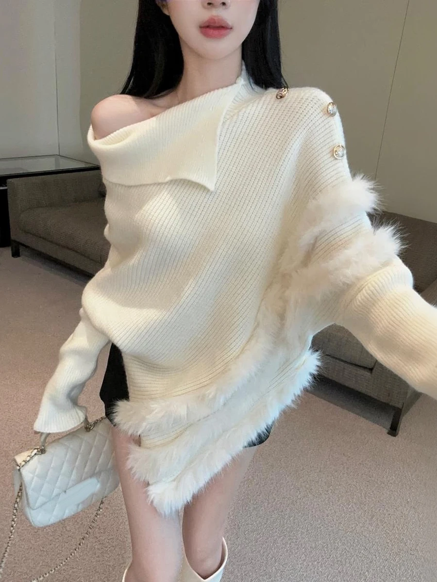 Suéter de Punto Suave y Acogedor para Otoño e Invierno, de Manga Larga Asimétrica, Versátil, con Cuello Tipo Capucha, para Mu...