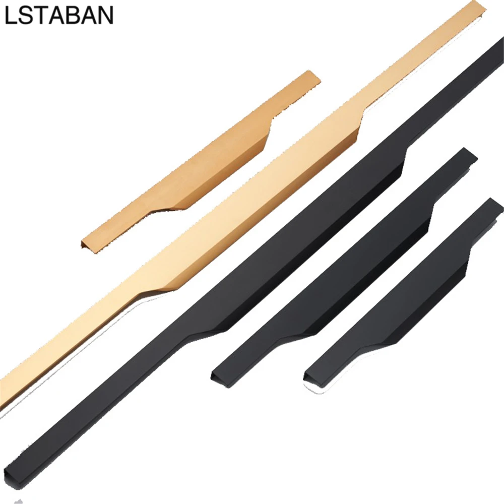 Hidden Long Furniture Cabinet Handle Modern Aluminum Alloy Cupboard Wardrobe Black Door Handle Kitchen Cabinet Gold Drawer Pulls