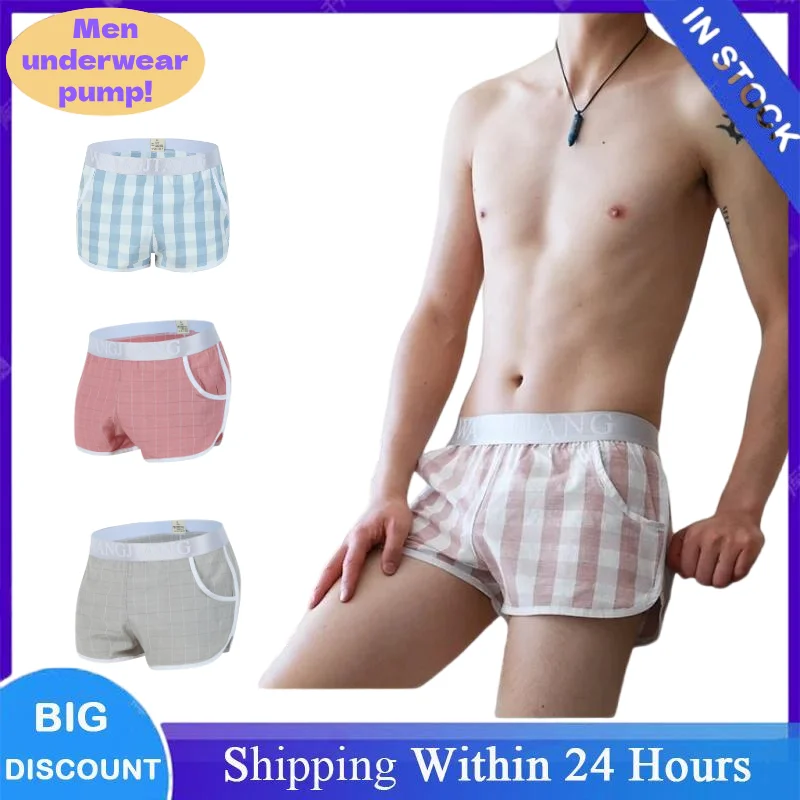 

Men's Soft Boxer Shorts Brethable Panties Casual Cotton Boxer Briefs with Elastic Waistband Pockets Fashion for Home Underwear