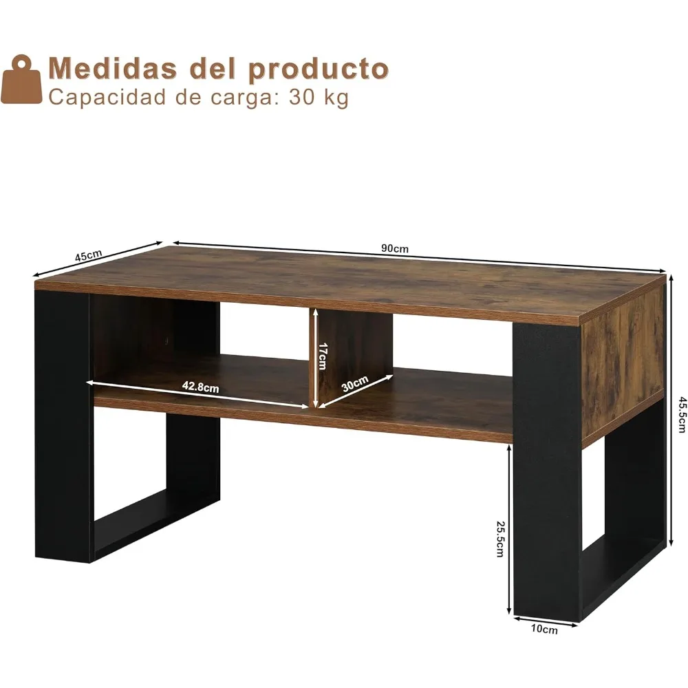 Meja Kopi Walnut Rusia Cokelat dengan Penyimpanan, Meja Samping Sofa dengan Laci, Meja Bantu 2 Tingkat untuk Ruang Tamu dan Kafe B