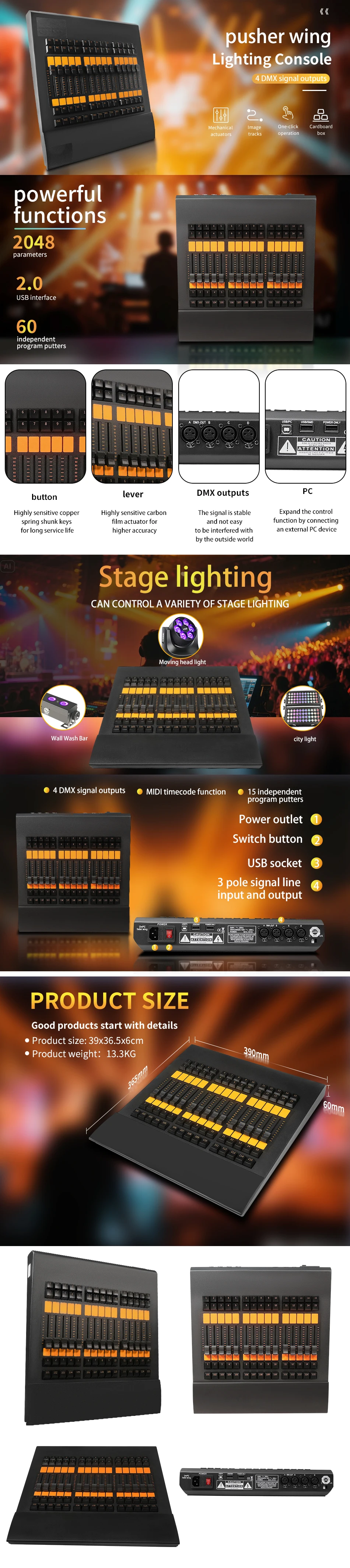 MA Command Wing/ Fader Wing DMX 512 Konsole Bühnenlicht-Controller für LED Par-Scheinwerfer, Moving Head-Leuchten und Spotlights – Detail 2