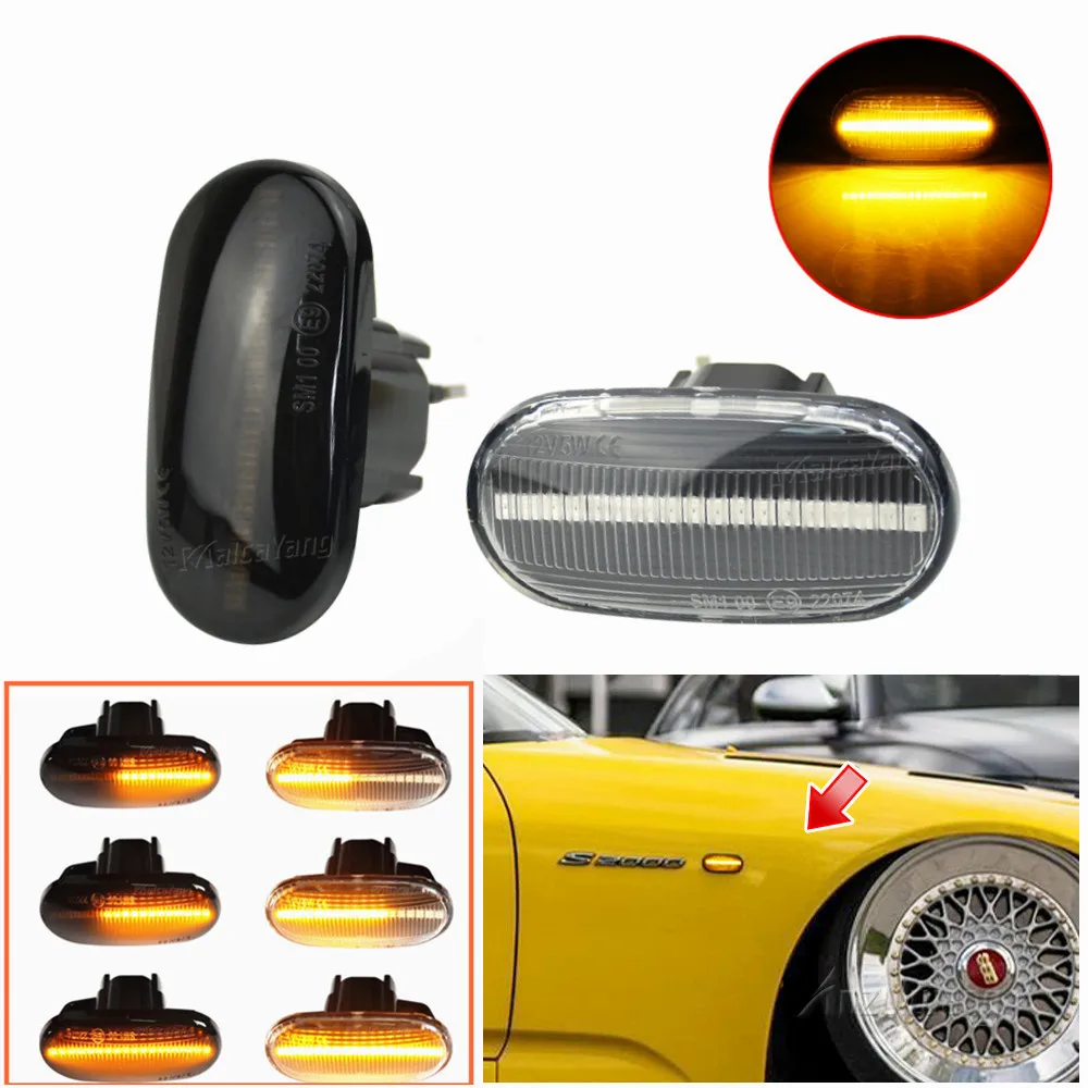 For HONDA Prelude CRX S2000 Integra Fit Del Sol Acura Civic 2PCS Led Dynamic Side Marker Turn Signal Light Sequential Blinker