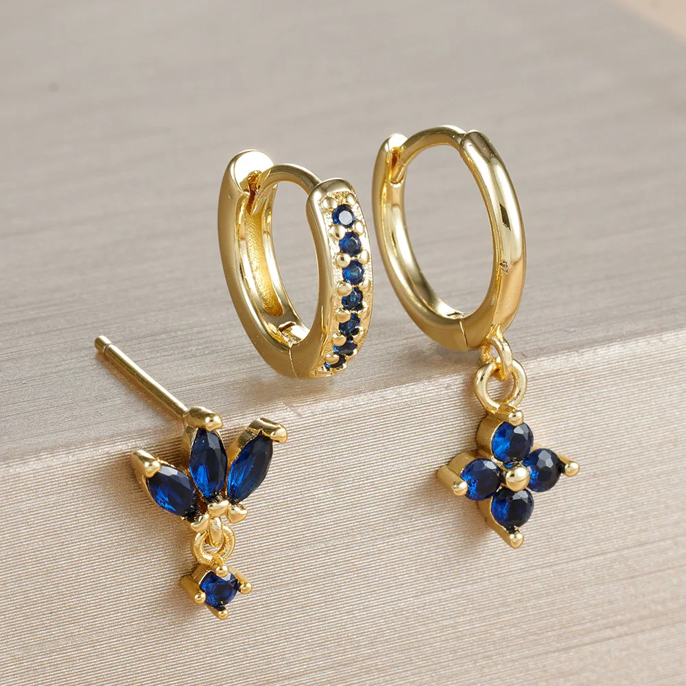 Three-piece Set Square Zircon Earrings Fashionable Versatile Horse Eye Studs Geometric Dangle Earrings Piercing Jewelry
