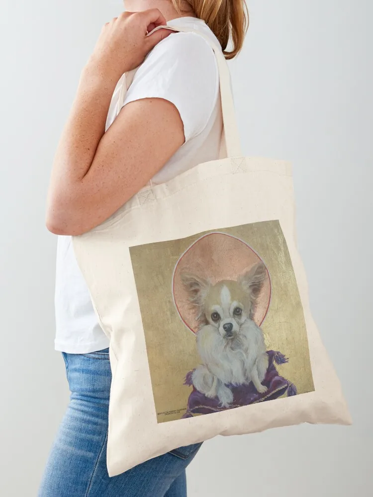 Long Haired Chihuahua as King Tote Bag custom tote bag Cloth bag Eco reusable shopping