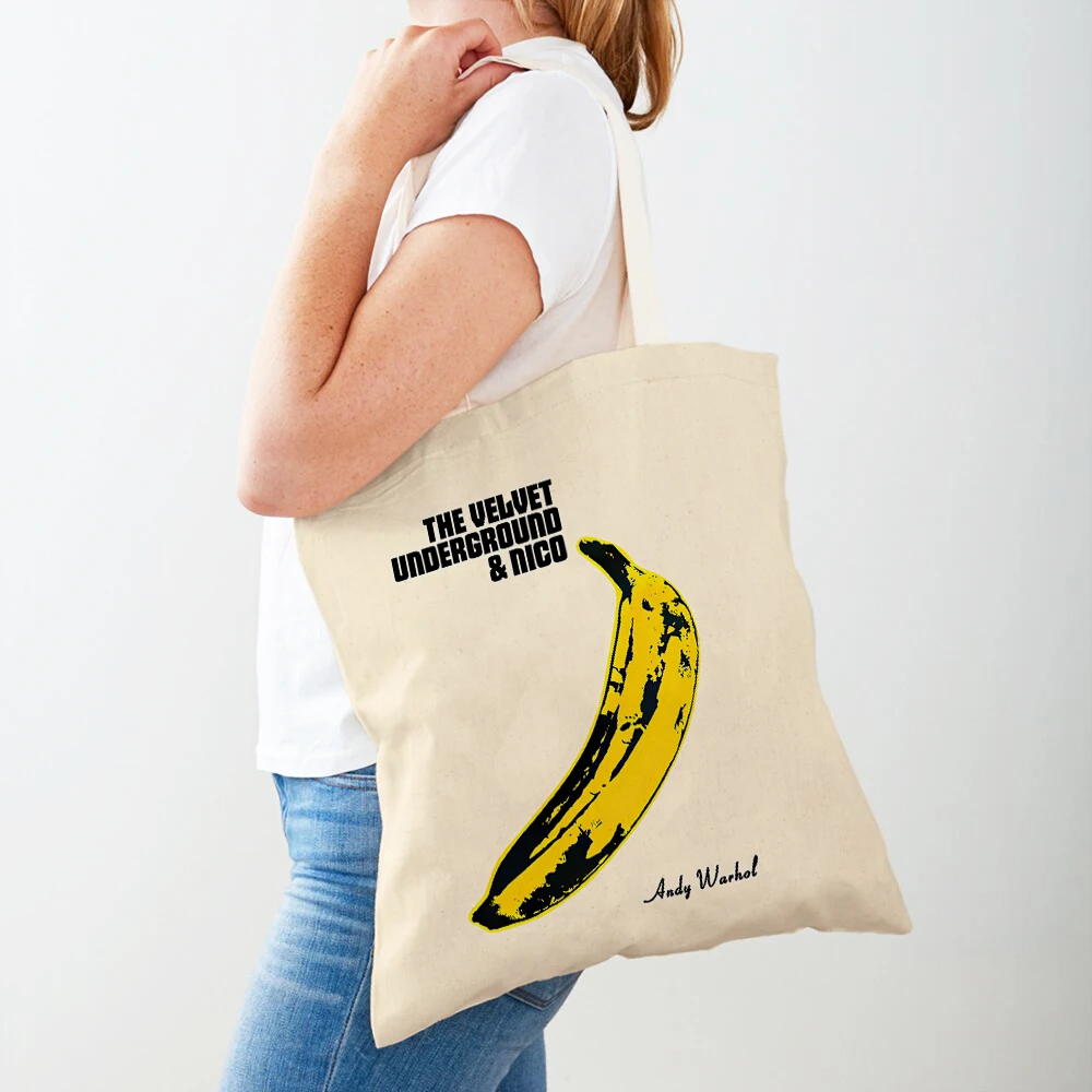 Andy Warhol Space Moonwalk Banana Candy Tote Handbag Fashion Casual Retro Lady Shopping Bag Both Sided Women Shopper Bags